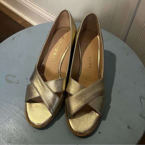 Jack Rogers Palmer Crisscross Wedge Espadrille Sandals in Metallic Gold size 7.5 - Picture 4 of 15